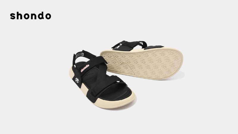 Sandal bánh mì Platy 1 be đen sử dụng đai webbing dệt êm