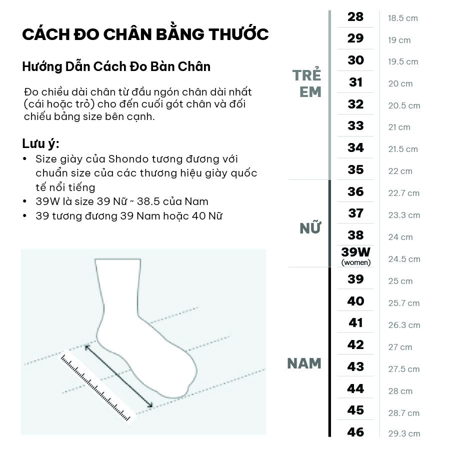 bảng size giày shondo