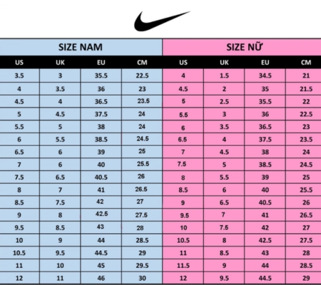 bảng size giày dép nike