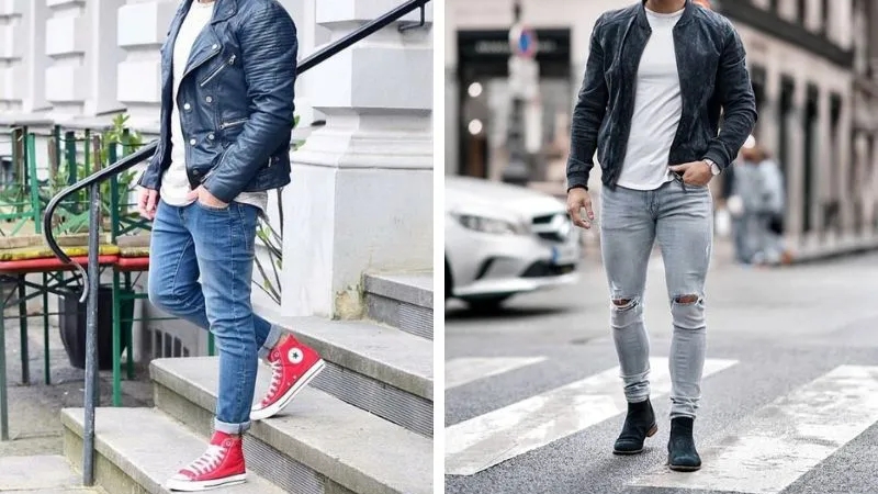 Áo khoác jeans và giày cổ cao là cặp đôi hoàn hảo