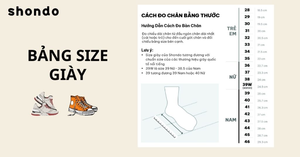 bảng size giày