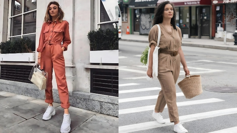 Phối giày trắng + Jumpsuit