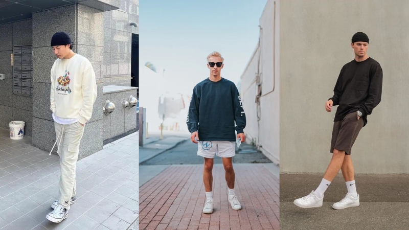 Phối giày sneaker nam với áo sweater