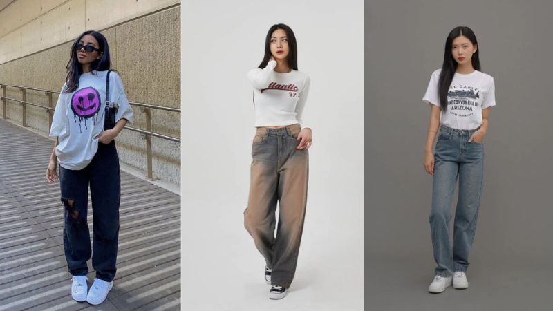 Áo thun + Quần jeans + Giày thể thao