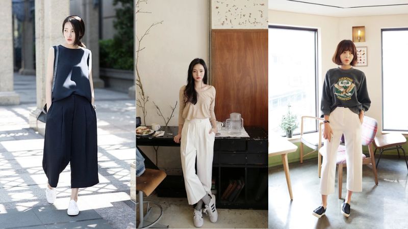 Quần culottes + Giày thể thao