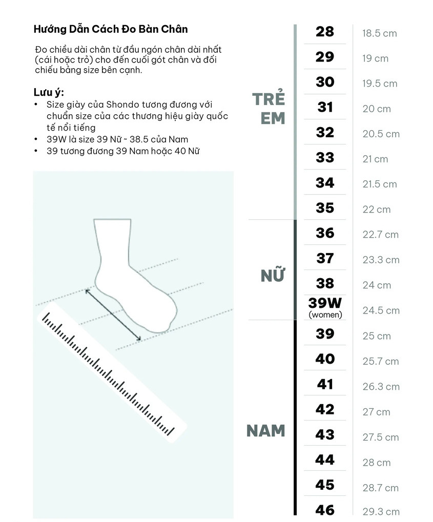 Tham khảo bảng size trước khi mua để chọn được giày phù hợp