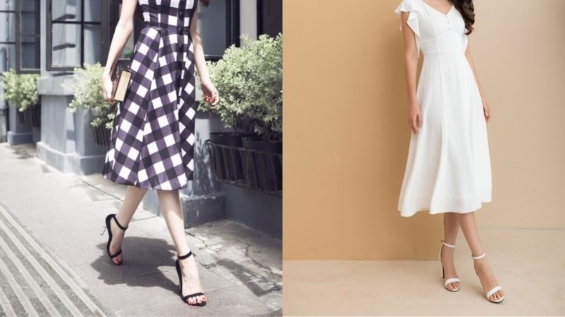 High heels combined with elegant and charming flared skirt