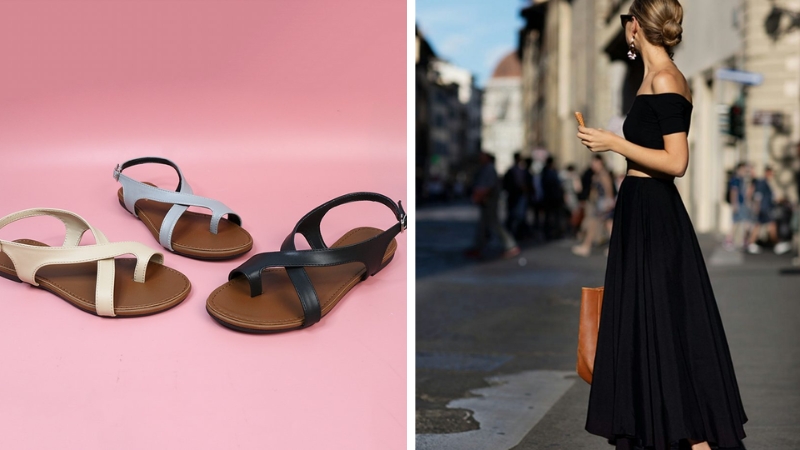Flip-flops combined with flared skirts are comfortable and liberal