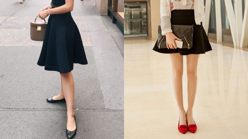 Flared skirt combined with doll shoes creates gentleness and sweetness