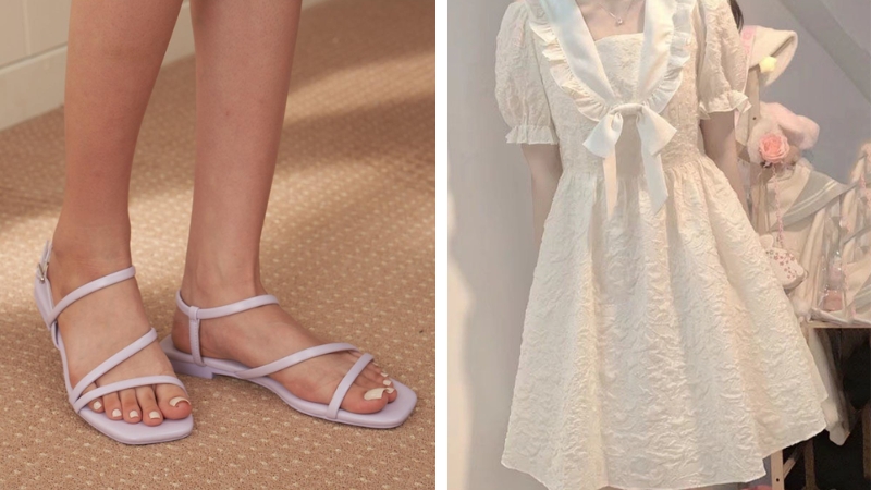 Flat shoes and ruffled skirts are suitable for walking around town and going out.