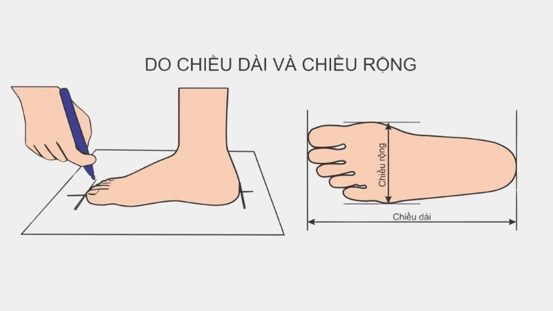 Đo chiều dài và rộng bàn chân