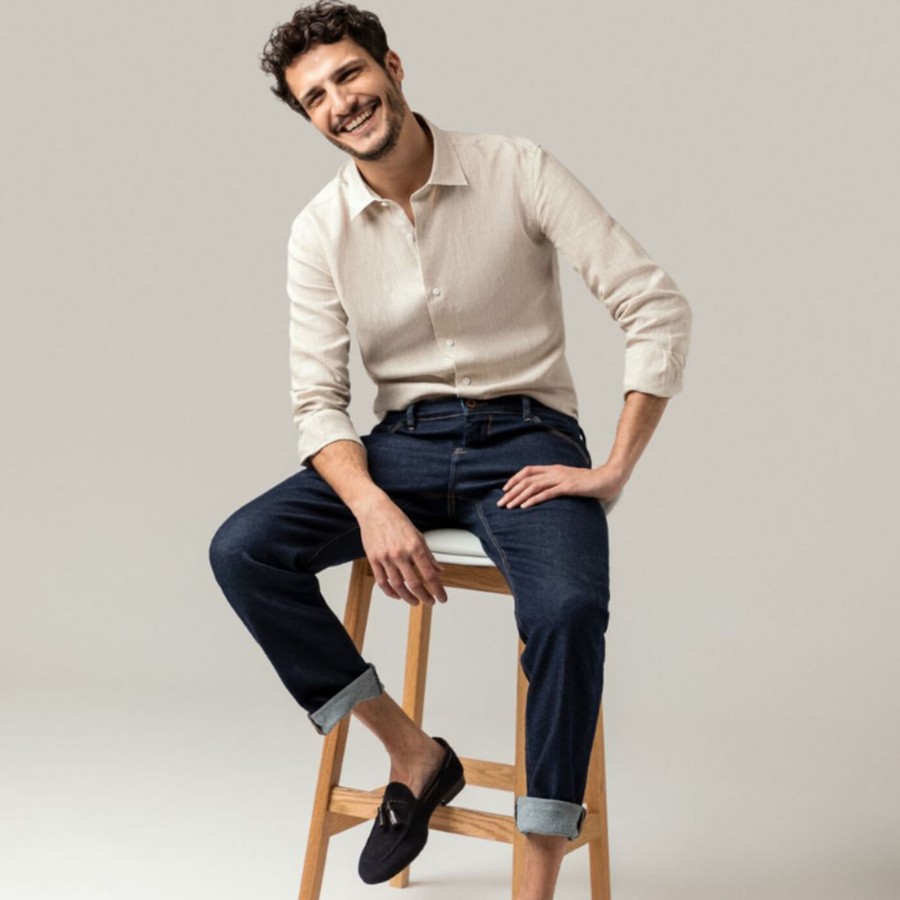 Shirt, jeans, slip on shoes