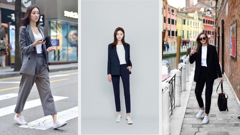 Colored vest + White sneakers for feminine beauty