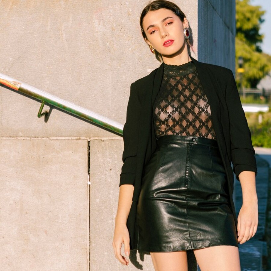 Short leather skirt