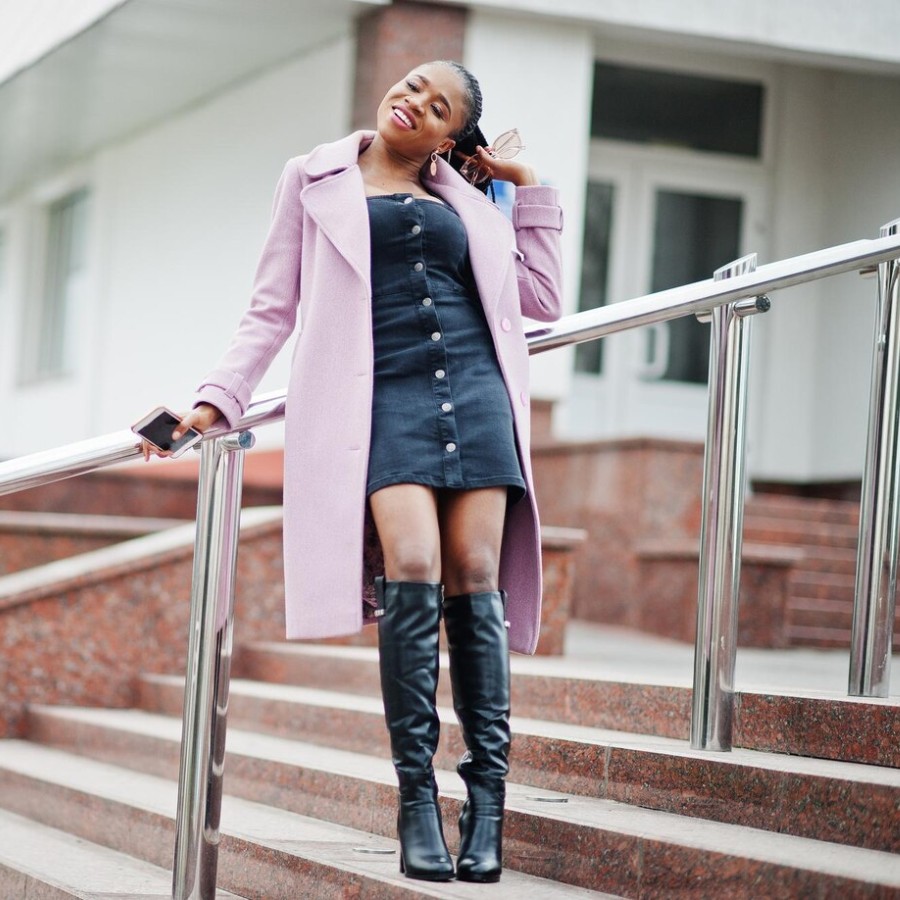 Leather skirt with high boots