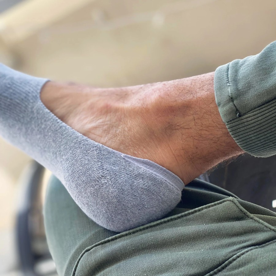 Socks are collarless and have a padded heel.