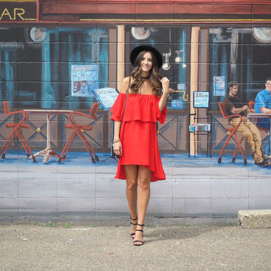 Red dress with high heels