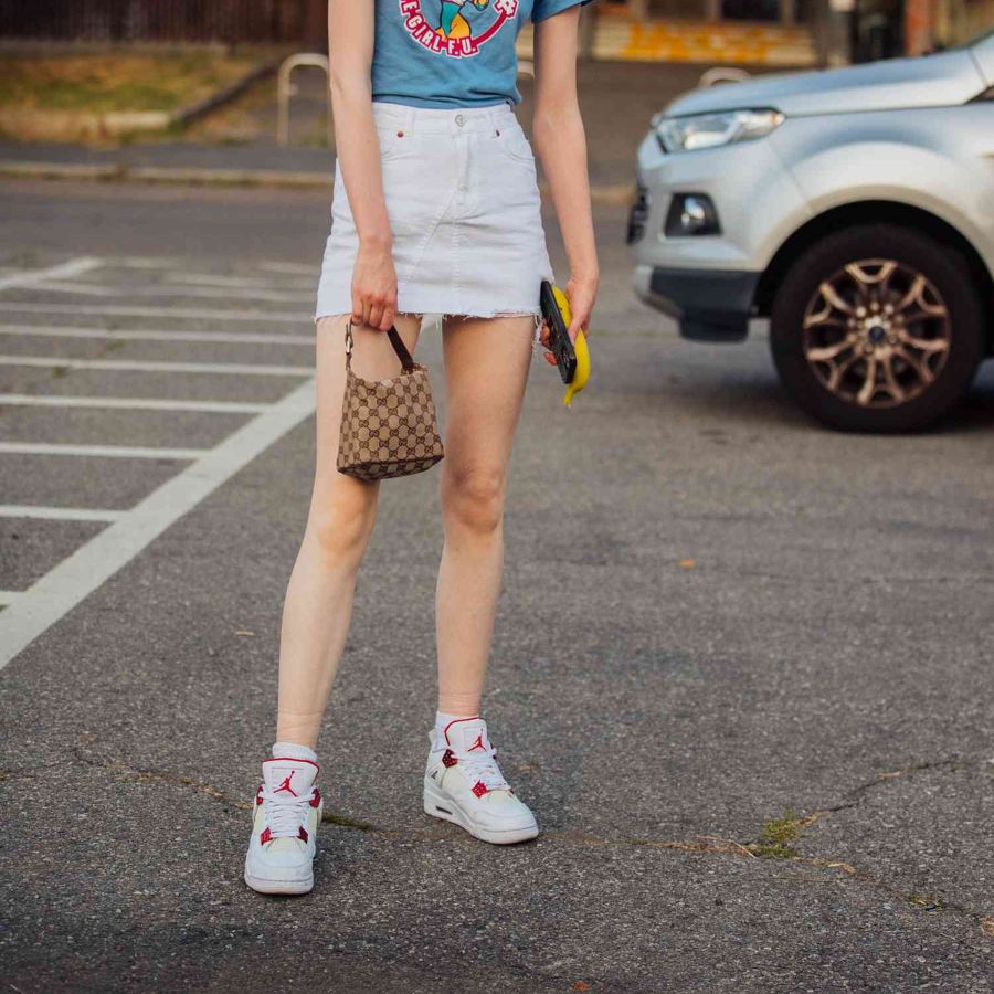 Short skirt + sneakers
