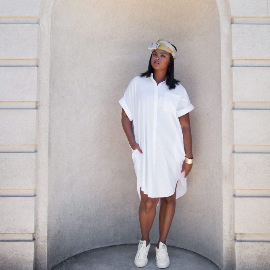 Shirt dress + sneakers