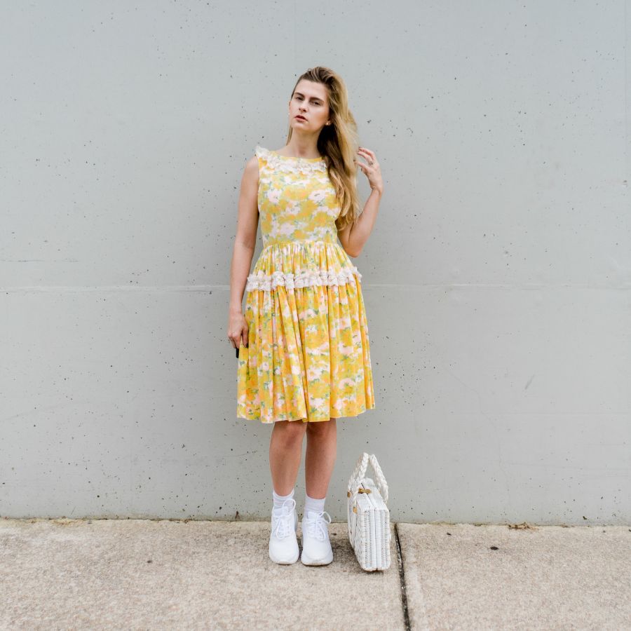 Vintage floral dress + sneakers