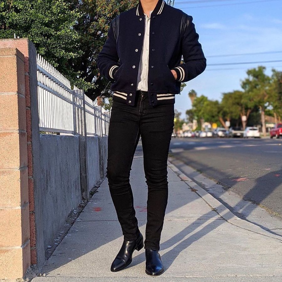 Matching men's boots with skinny pants
