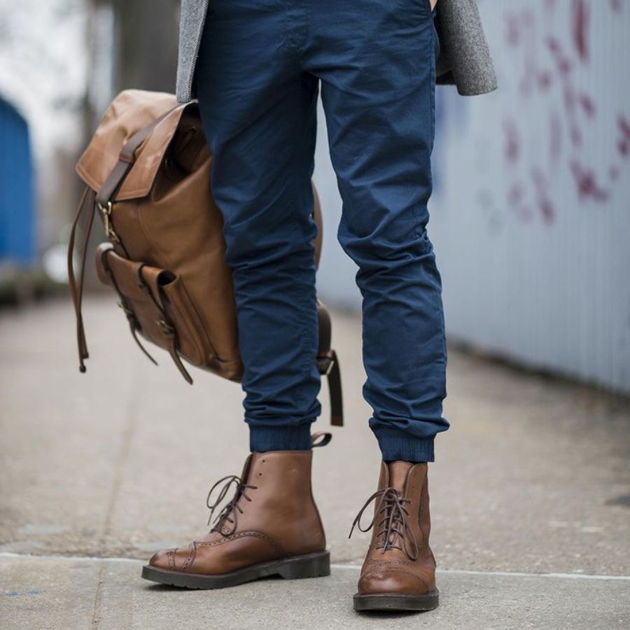 Matching men's boots with jogger pants
