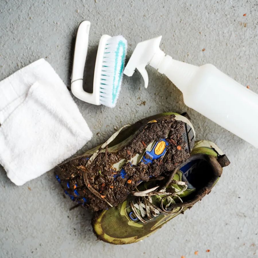 Clean shoes before spraying.