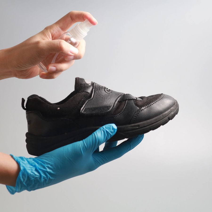 Spray evenly over entire shoe surface